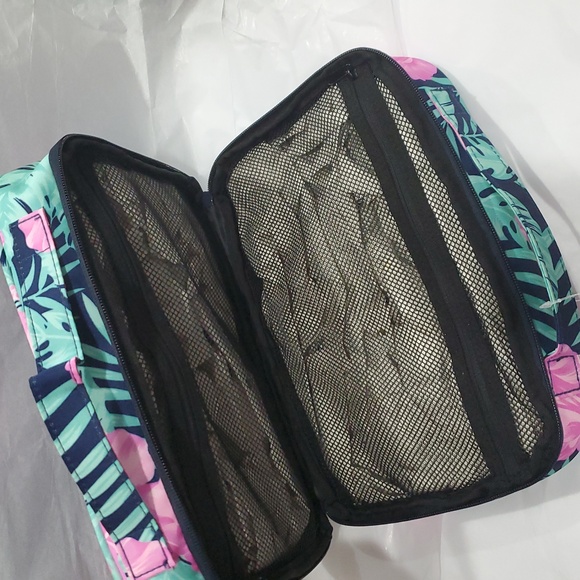 Hurley obsidian dark blue pink hibiscus tropical palm print makeup cosmetics bag - Picture 7 of 16